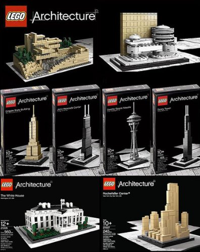 LEGO Architecture Set of 8 - Frank Lloyd Wright Fallingwater, Guggenheim Museum, Empire State Building, John Hancock Building, Seattle Space Needle, Sears (Willis) Tower, The White House, Rockefeller Center