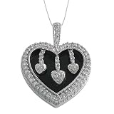 0.55 Cttw Diamond On 14 Karat White Gold & Black Onyx Hearts Pendant