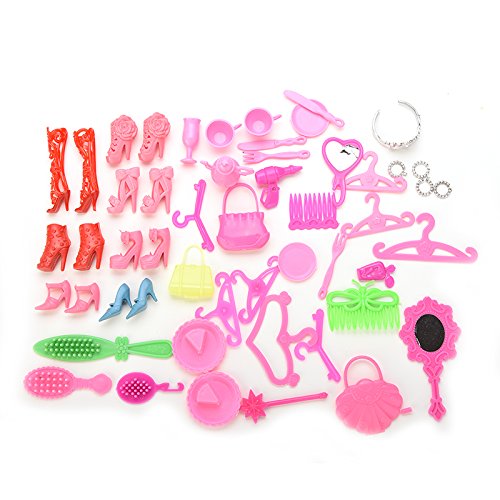 Buytra 50 Pcs Doll Accessories Shoes Bag Mirror Hanger Comb Bracelet For Barbie Dolls