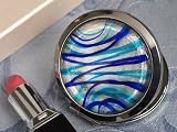 Murano Art Deco Round Compact Mirror Silver And Blue Colored Glass