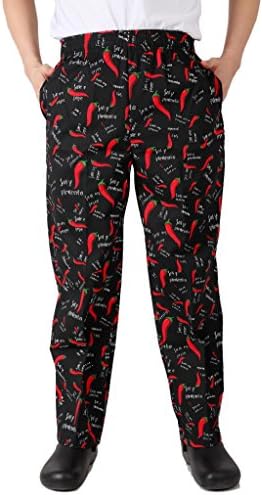 Men's Fashion Chili Pattern Elastic Waist Chef Pants S
