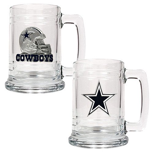 NFL Dallas Cowboys Two Piece 15-Ounce Glass Tankard Set - Primary & Helmet Logo