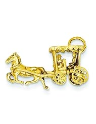 14K Gold Polished 3D Horse & Carriage Charm Jewelry
