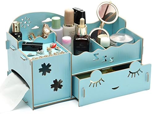 MIXIUER 511 DIY Removable Desktop Wooden Storage Box Cosmetic Storage Jewelry Storage Blue