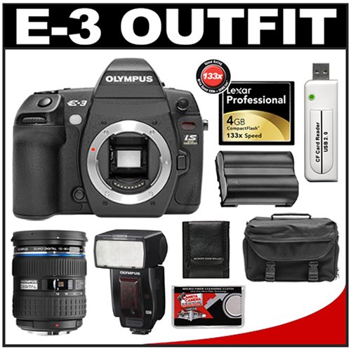 Olympus E-3 Digital SLR Camera with Olympus 12-60mm Zuiko Digital ED f/2.8-4.0 SWD Zoom Lens + Olympus FL-50R TTL Electronic Flash + 4GB Lexar CF Memory Card + BLM-1 Battery + Case + Cameta Bonus Accessory Kit