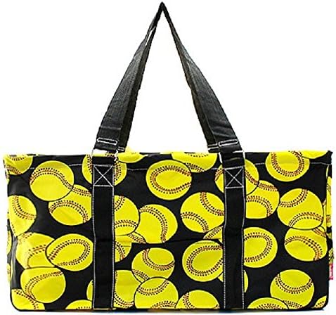 Large Tote Bag Collapsible~23"~Utility~Laundry~Diapers~Picnic~Shopping~Organize (Yellow Black Baseball)