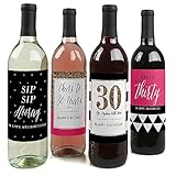 Chic 30th Birthday - Pink, Black and Gold - Wine Bottle Labels Birthday Gift - Set of 4