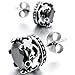 Men's 2 PCS Stainless Steel Stud Earrings CZ Silver Tone Black Royal King Crown Set