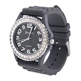 Geneva Platinum CZ Accented Silicone Link Watch, Large Face