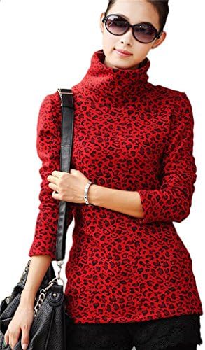 Women's Thicken Pullovers Turtle Neck Long-sleeve T-shirt Tunic Tops Blouse XXXXL-Red