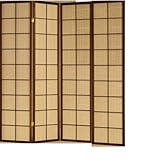 Fabric in Lay Folding Room Screen Divider in Cherry Finish Wood 4 Panels