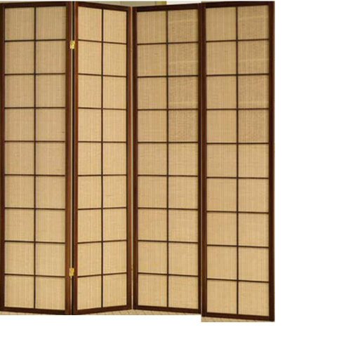 Fabric in Lay Folding Room Screen Divider in Cherry Finish Wood 4 Panels