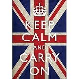 Keep Calm and Carry On (Motivational, Union Jack Flag) Art Poster Print - 13x19