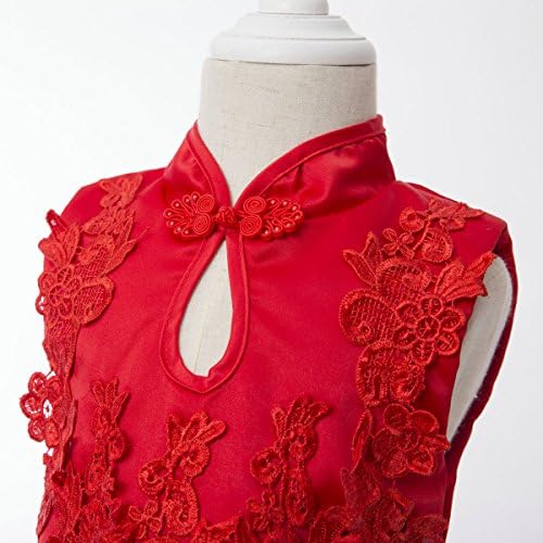 Newill Chinese Style Little Girls Children's Red Cheongsam Sleeveless Skrit Dress