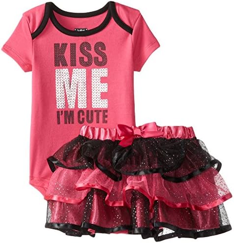 Baby Glam Baby-Girls Infant Kiss Me I'm Cute Girls 2 Piece Skirt Set, Fuchsia Purple, 12 Months