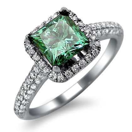 1.82ct Green Princess Cut Diamond Engagement Ring 18k White Gold