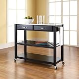 Crosley Stainless Steel Top Kitchen Cart/Island w/ Optional Stool Storage in Black