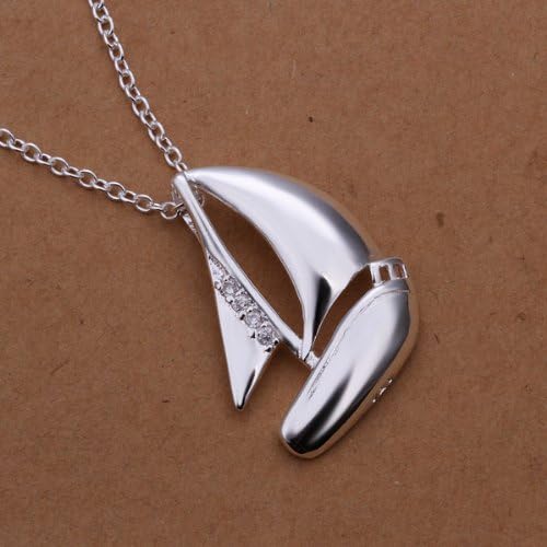 Women Girl 's HOT Fashion generous sailboat pendant necklace simple personality Jewelry 925Silver + velvet pouch