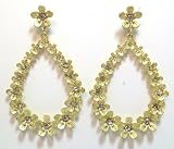 Goldtone Fashion Open Teardrop Dangle Earrings of Flowers and CrystalRhinestone Accents