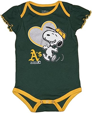 Oakland Athletics MLB Snoopy Peanuts Infant Girls Creeper Onesie - 12 Months