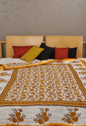 Imagen 2 de Indio individual Tamaño Jaipuri Reversible Quilt a mano con tamaño de bloque de trabajo de impresión 90 x 60 pulgadas