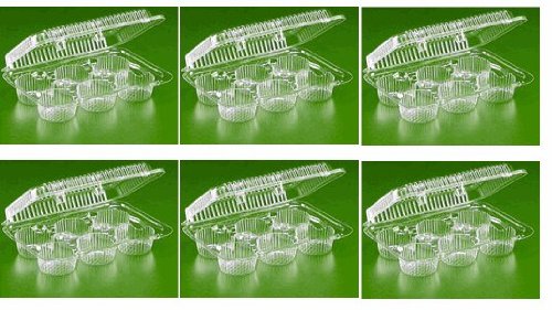 12 Plastic Cupcake Boxes - Holds 6 Cupcakes Each