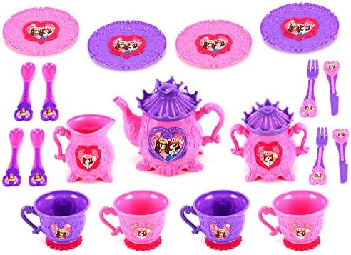 Princess Kitchen Tea Time Pretend Play Toy Tea Set w/ Cups, Tea Pot, Utensils, Plates