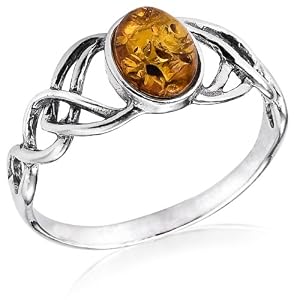Sterling Silver Amber Celtic Love Knots Ring