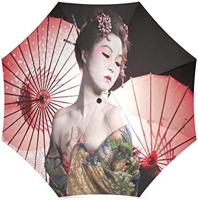 Design Custom Japanese Geisha Girl Art Folding Portable Outdoor Rain /Sun Umbrella Beach Travel Shade Sunscreen For Women/Men