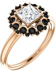 10K Rose Gold Princess Cut White and Black Diamond Flower Inspired Ring -- LIFETIME WARRANTY