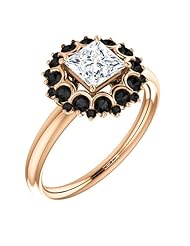 18K Rose Gold Princess Cut White and Black Diamond Flower Inspired Ring -- LIFETIME WARRANTY