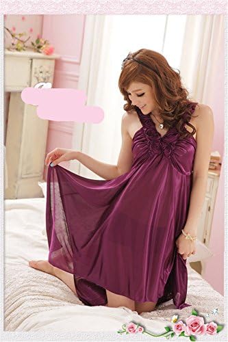 Fastfang Women Sexy Sling V-neck Rose Lace Nightgown Pyjamas Homewear