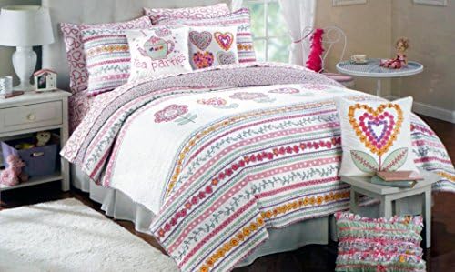 Lyla Rose TWIN Quilt Girls Pink Green Purple Yellow Floral Stripe Pattern