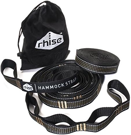 Adjustable Reflective Hammock Tree Suspension Straps by Rhise, Tree Friendly, Strong, No Stretch, Fast Set Up, No Risk - 100% Money Back Guarantee, Set of 2, Khaki