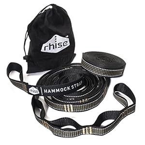 Adjustable Reflective Hammock Tree Suspension Straps by Rhise, Tree Friendly, Strong, No Stretch, Fast Set Up, No Risk - 100% Money Back Guarantee, Set of 2, Khaki