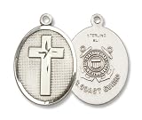 Sterling Silver Cross/Coast Guard Pendant Stainless Silver Heavy Curb Chain