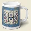 Coffee Mug ~Blue Wildflower Butterfly ~ large 14 oz capacity ~ one ceramic mug ~ code 316