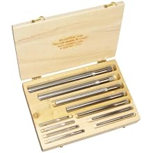 Alvord Polk 155-S-01 High-Speed Steel Taper Pin Reamer Set, Straight Flute, Uncoated Finish, 11-Piece, #0 - #10 Taper Pin Sizes in Wood Case