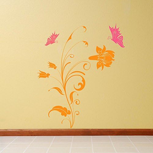 Butterfly Flowers Wall Sticker / 3D Flower Butterfly Wall Decal / DIY Vinyl Flower Decors F30 (117cm wide x 150cm high, Color 1)