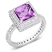 Standout 2.25 carats total weight Princess Cut Checker Board Amethyst & White CZ Size 7 Gemstone Ring in Sterling Silver