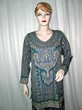 Fascinating Womans Cerulean Printed Bollywood Designer Crepe Tunic Top Kurti Xxl!! Free Shipp