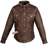 MEN'S SOFT COW HIDE LEATHER SHIRT POLY LINER BROWN