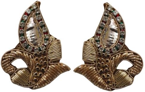 Decorative Gold Royal Appliques Sew Dress Paisley Design Handmade Patch 1 Pair