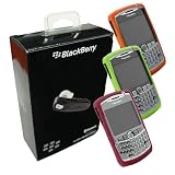 Combo of Brand New Blackberry HS-655+ Bluetooth Wireless Headset and Dark Red, Green, Orange Silicone Skin Cover Cases for Blackberry Curve 8300 8330 8320 8310