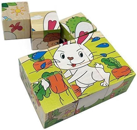 Shouldbuy Wooden Cube Block Colorful Puzzle For Kids Todders Farm Animals