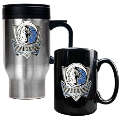 Dallas Mavericks Stainless Steel Travel Mug & Black Ceramic Mug Set - Primary Logo NBA Basketball