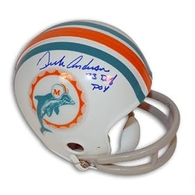 Dick Anderson Autographed/Hand Signed Miami Dolphins Mini Helmet with 73 DEF POY (1973 NFL Defensive