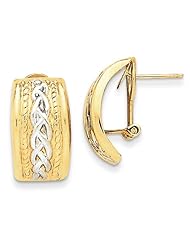 14k Yellow Gold Polished & Rhodium Omega Back Post Earrings. Metal Wt- 5.63g