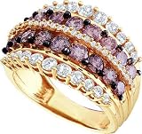 14k Yellow or White Gold Rings 3 ct Total Weight Rich Chocolate & White Diamond Band Held w/ Black & Gold Prongs Great Clarity