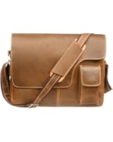 S-ZONE Vintage Crazy horse Leather Messenger Bags laptop Shoulder Briefcase